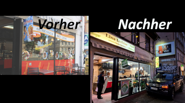 Vorher-Nachher-Vergleich eines von Milu Vegan unterstützten Ladens Vorher-Nachher-Vergleich eines von Milu Vegan unterstützten Ladens